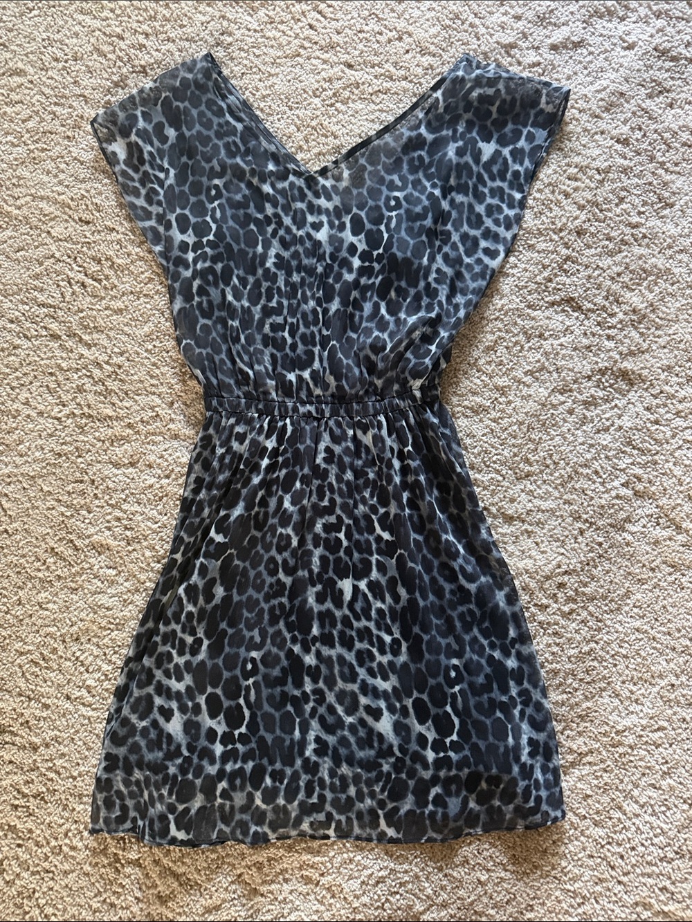 Grey/blue Leopard Print V-Neck Dress